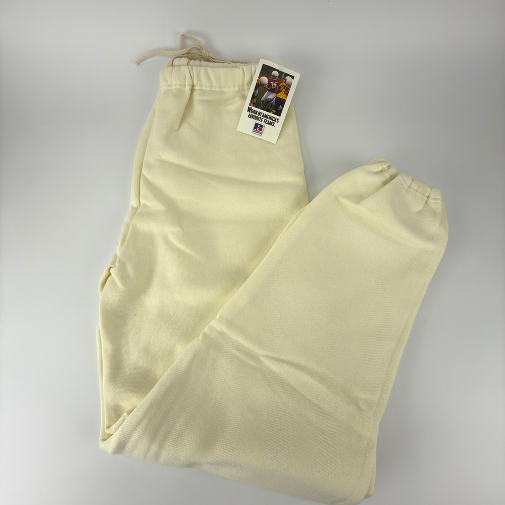Vintage 90s Russell Athletic Sweatpants Unisex Medium Cream Off White USA NWT